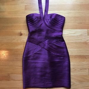 Bcbgmaxazria Purple Halter Bandage Mini Dress
